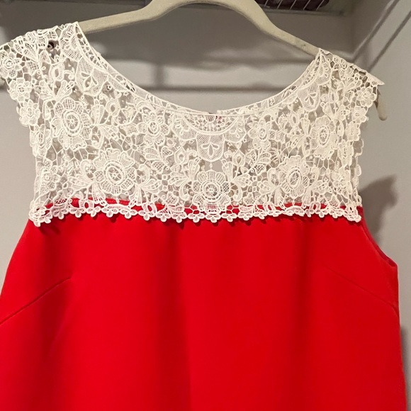 Anthropologie Floreat Rona Shift Dress Size 6 Lace Tomato Red Orange White - Picture 5 of 6